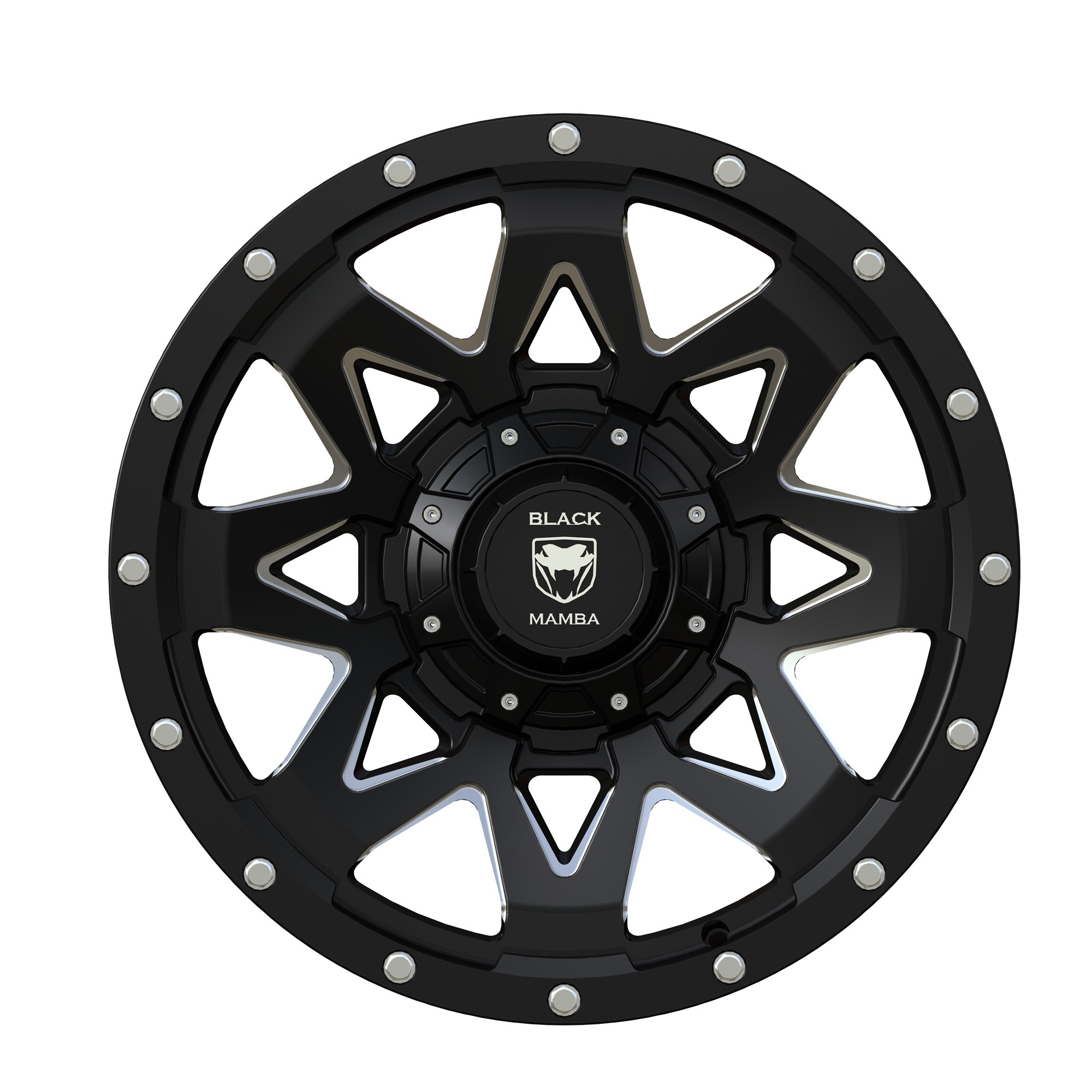black mamba m 2 20x9 matt black with machined rivets and milling